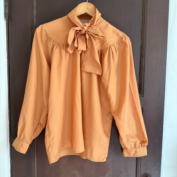 DIANE von FURSTENBERG | Mustard 70s Vintage Tie Neck Peasant Sleeve Blouse |10 - Picture 1 of 5